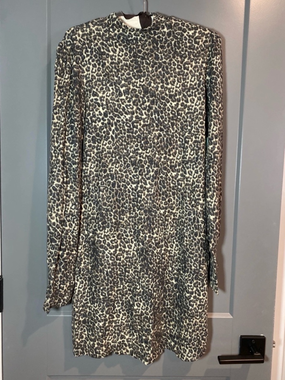 Abound Cozy Mock Neck Long Sleeve Knit Dress In Beige Layered Leopard Size M